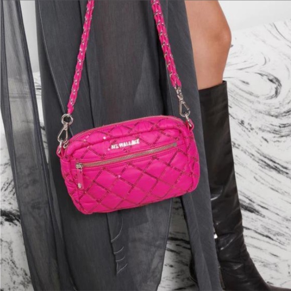 MZ Wallace Mini Crosby Bright Fuchsia with Sequins - Picture 4 of 8